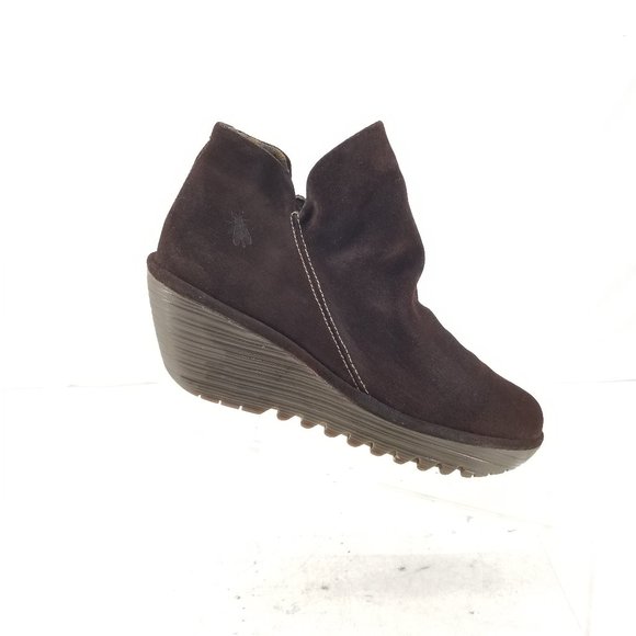 Fly London Boots Womens 38 Yip Ankle Booties Wedge Side Zipper F500505001 Brown - Picture 10 of 16
